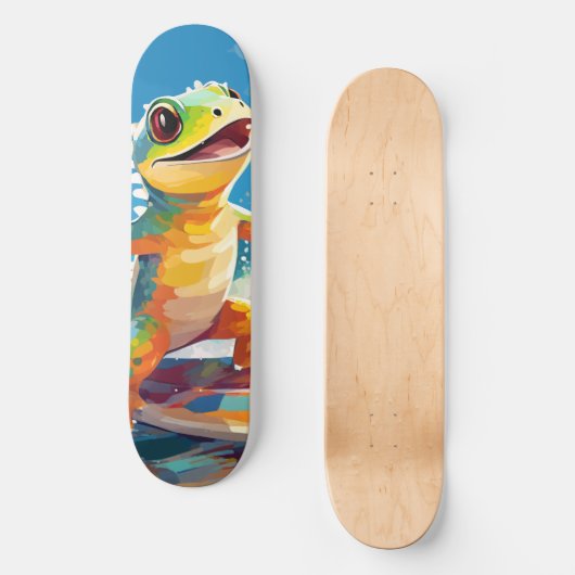 Skateboard Surf Gecko Riding Les Vagues (Recto)