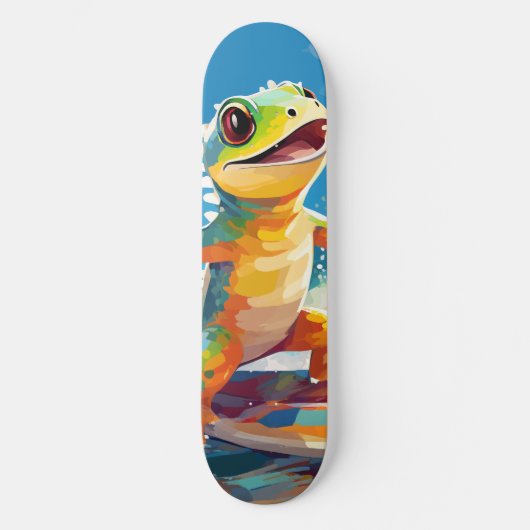 Skateboard Surf Gecko Riding Les Vagues (Recto)