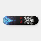 Skateboard svart, os de crâne, BlueFireSkullSign, attaque (Horz)