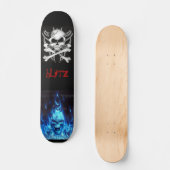Skateboard svart, os de crâne, BlueFireSkullSign, attaque (Recto)