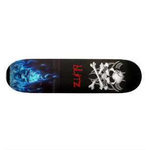 Skateboard svart, os de crâne, BlueFireSkullSign, attaque