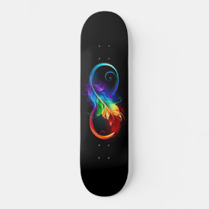 Skateboard Symbole de l'infini avec plume arc-en-ciel