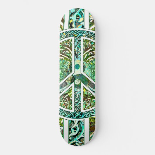 Skateboard Symbole de paix, Yin Yang, arbre de la vie en vert (Recto)