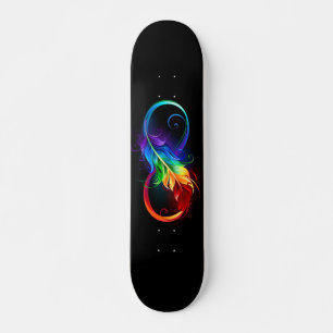 Skateboard Symbole d'infini avec plume arc-en-ciel