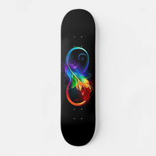 Skateboard Symbole d'infini avec plume arc-en-ciel