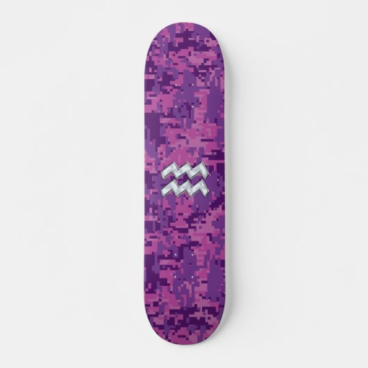 Skateboard Symbole Zodiaque Aquarius sur le camouflage numéri (Devant)