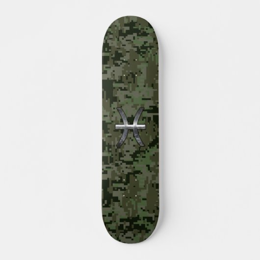 Skateboard Symbole zodiaque Pisces Camo numérique vert Woodla (Devant)