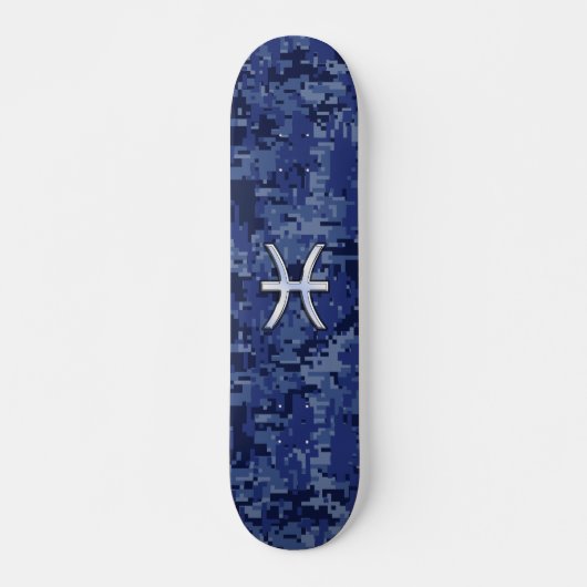 Skateboard Symbole Zodiaque Pisces sur Camo numérique bleu ma (Devant)