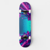 Skateboard Synthwave Cité Néon Cyberpunk Industriel (Recto)