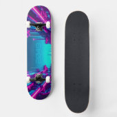 Skateboard Synthwave Cité Néon Cyberpunk Industriel (Recto)