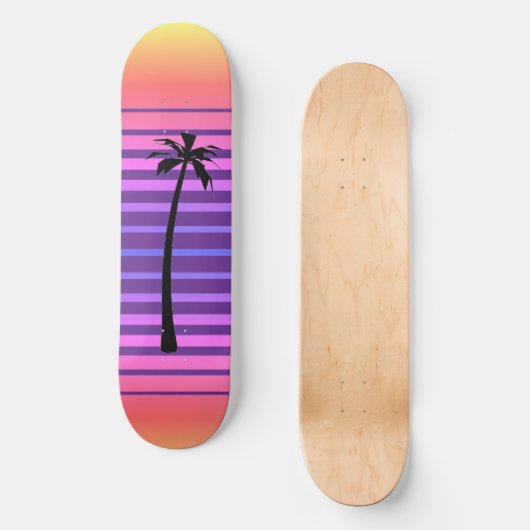 Skateboard Synthwave rétro avec palmier (Recto)