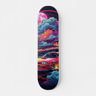 Skateboard Tabla de Skate Carro con nubes rosa y azul y Luna