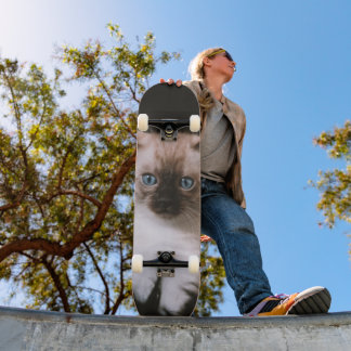 Skateboard Tabla de Skate Gatico Peludo de Ojos Azules