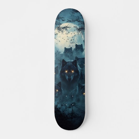 Skateboard Tabla de Skate Lobos en un Bosque Nocturno (Devant)