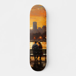 Skateboard Tabla de Skate Pareja Sentadas al Atardecer
