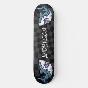 Skateboard tableau de bord damier Personnalisé 2 requins