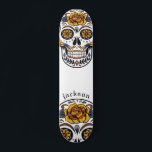 Skateboard Tableau de bord du crâne illustré par un Cool pers<br><div class="desc">Cool illustré crâne à sucre skateboard avec roses personnalisés avec votre nom. Un hardi dans votre vibe faciale pour l'embarquement.</div>