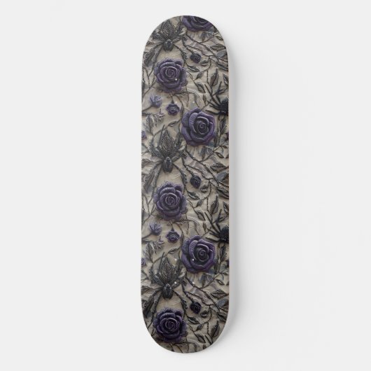 Skateboard Tableau de bord gothique noir violet Roses et arai (Recto)