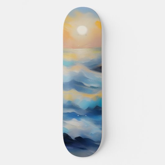 Skateboard Tableau des vagues bleu clair sous le soleil (Recto)