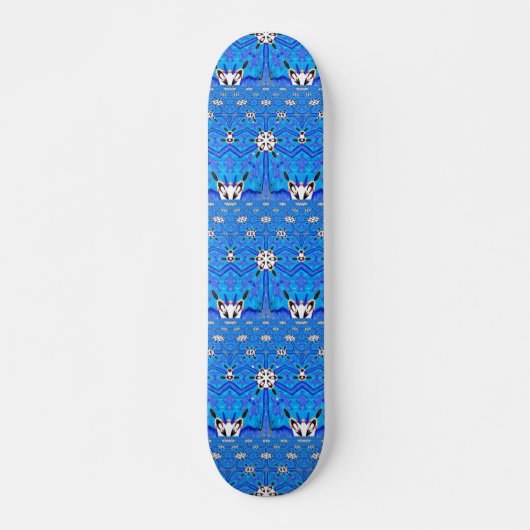 Skateboard tableau géométrique en grille bleue (Devant)