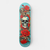 Skateboard Tatouage classique Art Crâne Rose éléments nautiqu (Recto)