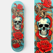 Skateboard Tatouage classique Art Crâne Rose éléments nautiqu