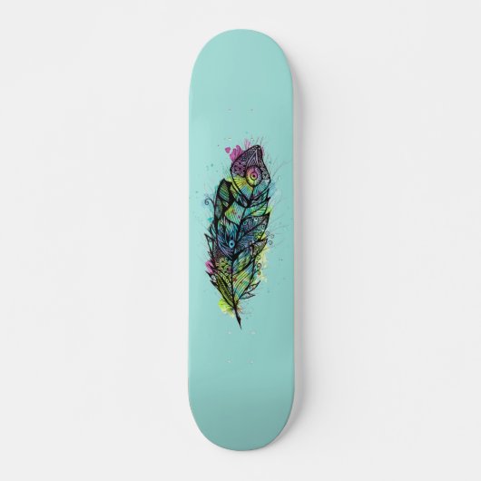Skateboard Tatouage de plume d'aquarelle (Devant)