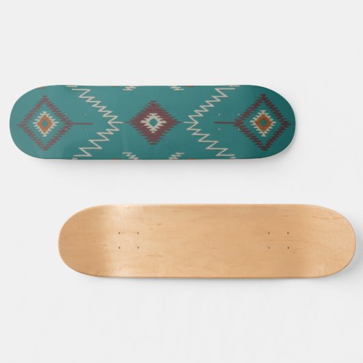 Skateboard Teal Navajo Tribal Geometric Pattern (Horz)