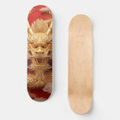Skateboard Tête de dragon doré et rouge (Recto)
