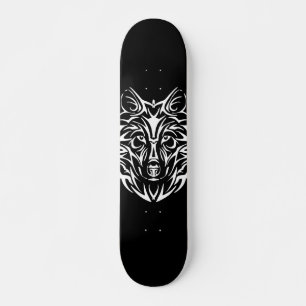 Skateboard Tête de loup blanc sur noir