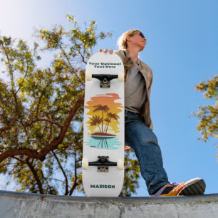 Skateboard Texte personnalisé Coucher de soleil sur l'île tro
