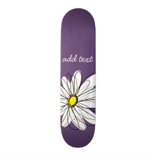 Skateboard Texte personnalisé marguerite mauve et jaune