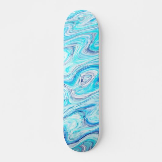 Skateboard Texture de marbre à vague bleue océanique abstrait (Devant)