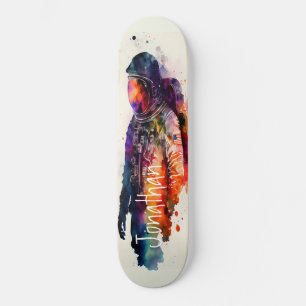 Skateboard Thème astronaut aquarelle