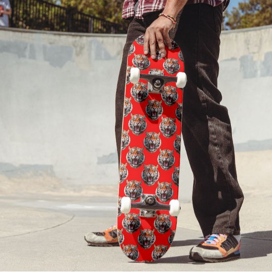 Skateboard Tiger Head Pattern Design Red