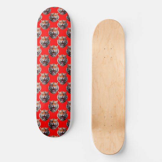 Skateboard Tiger Head Pattern Design Red (Recto)