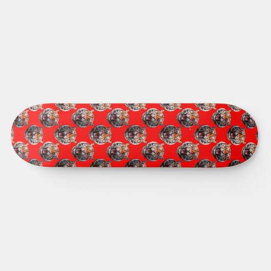 Skateboard Tiger Head Pattern Design Red (Horz)