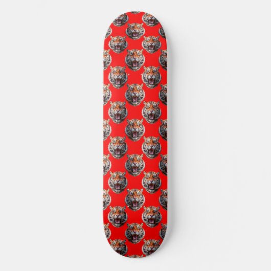 Skateboard Tiger Head Pattern Design Red (Recto)