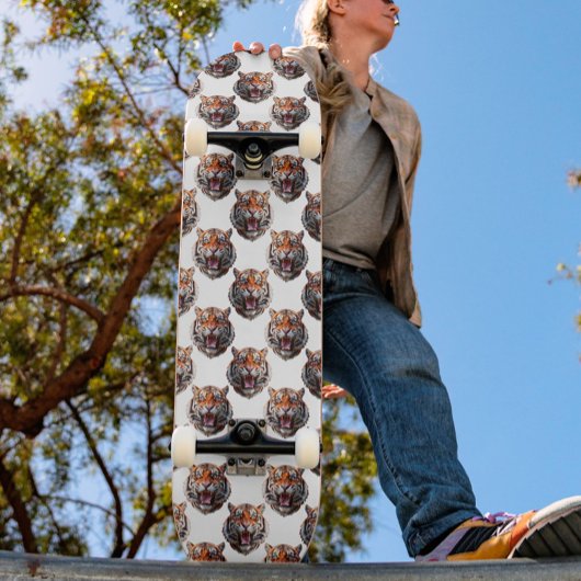 Skateboard Tiger Head Pattern Design - White