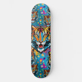Skateboard Tiger Head Rainbow colors paint stains (Recto)