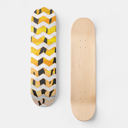 Skateboard Tigre Chevron noir et orange (Recto)