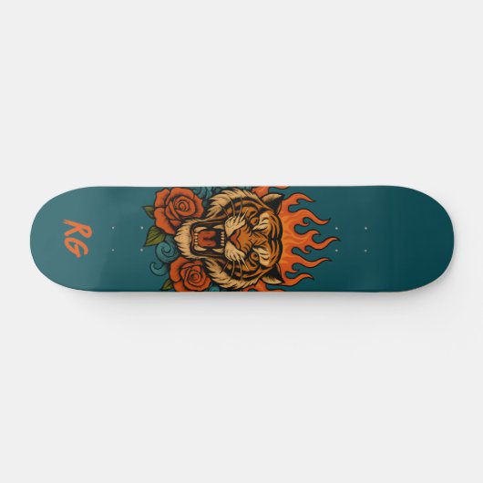 Skateboard Tigre et Roses avec Monogramme (Horz)