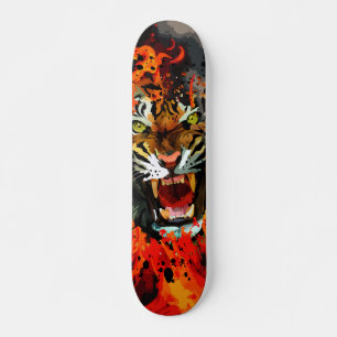 Skateboard Tigre Rugissant Abstrait Feu Flamme Art de Rue