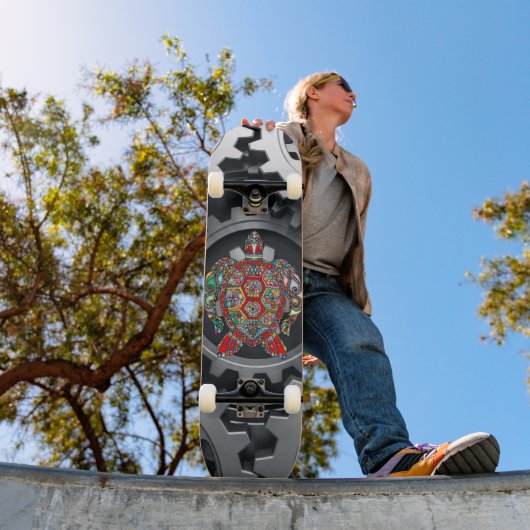 Skateboard Tortue abstraite en spirale (Extérieur 1)