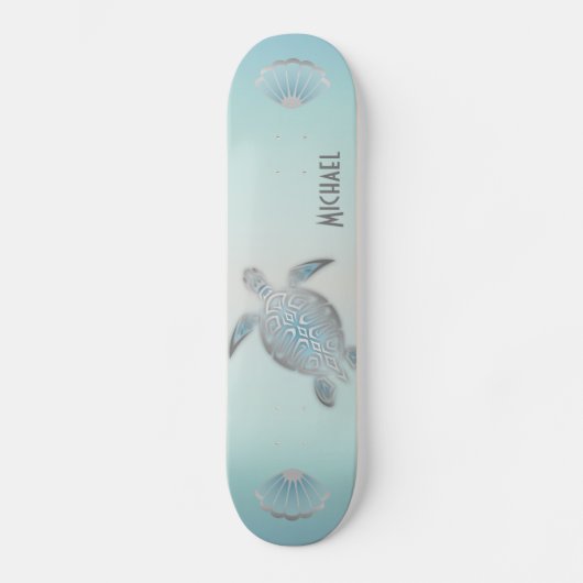 Skateboard Tortues Argentées Style Plage Monogramme Côté Skat (Recto)