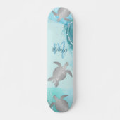 Skateboard Tortues d'argent Monogramme de marbre bleu Votre n (Devant)