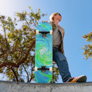 Skateboard Tourbillon abstrait rétro aqua et vert citron