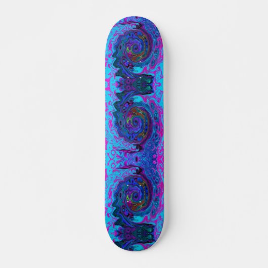 Skateboard Tourbillon Abstrait Rétro Bleu et Violet (Devant)