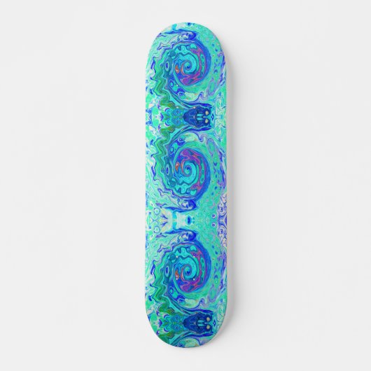 Skateboard Tourbillon Liquide Bleu et Vert Groovy Abstrait Oc (Devant)