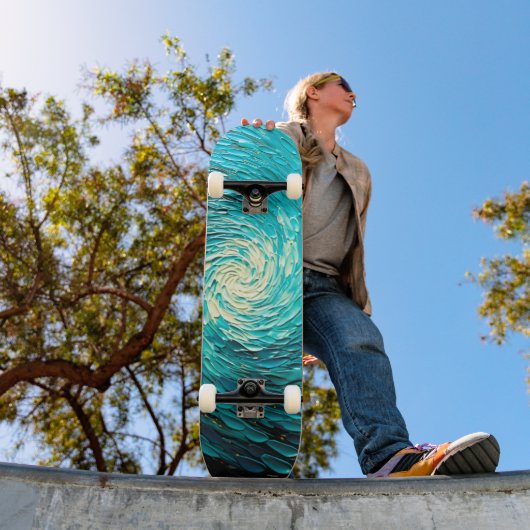 Skateboard Tourbillon océan turquoise abstrait (Extérieur 1)